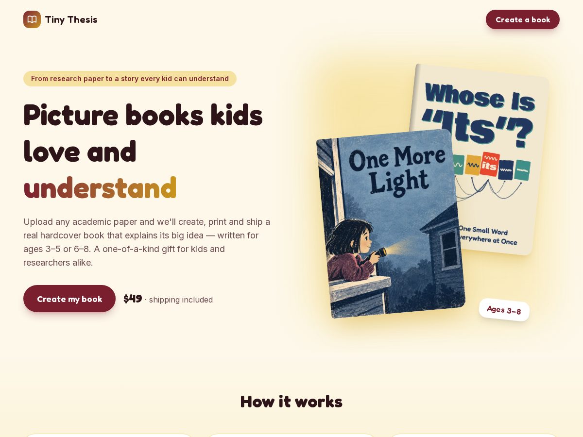 Landing-page snapshot of tiny-thesis.com