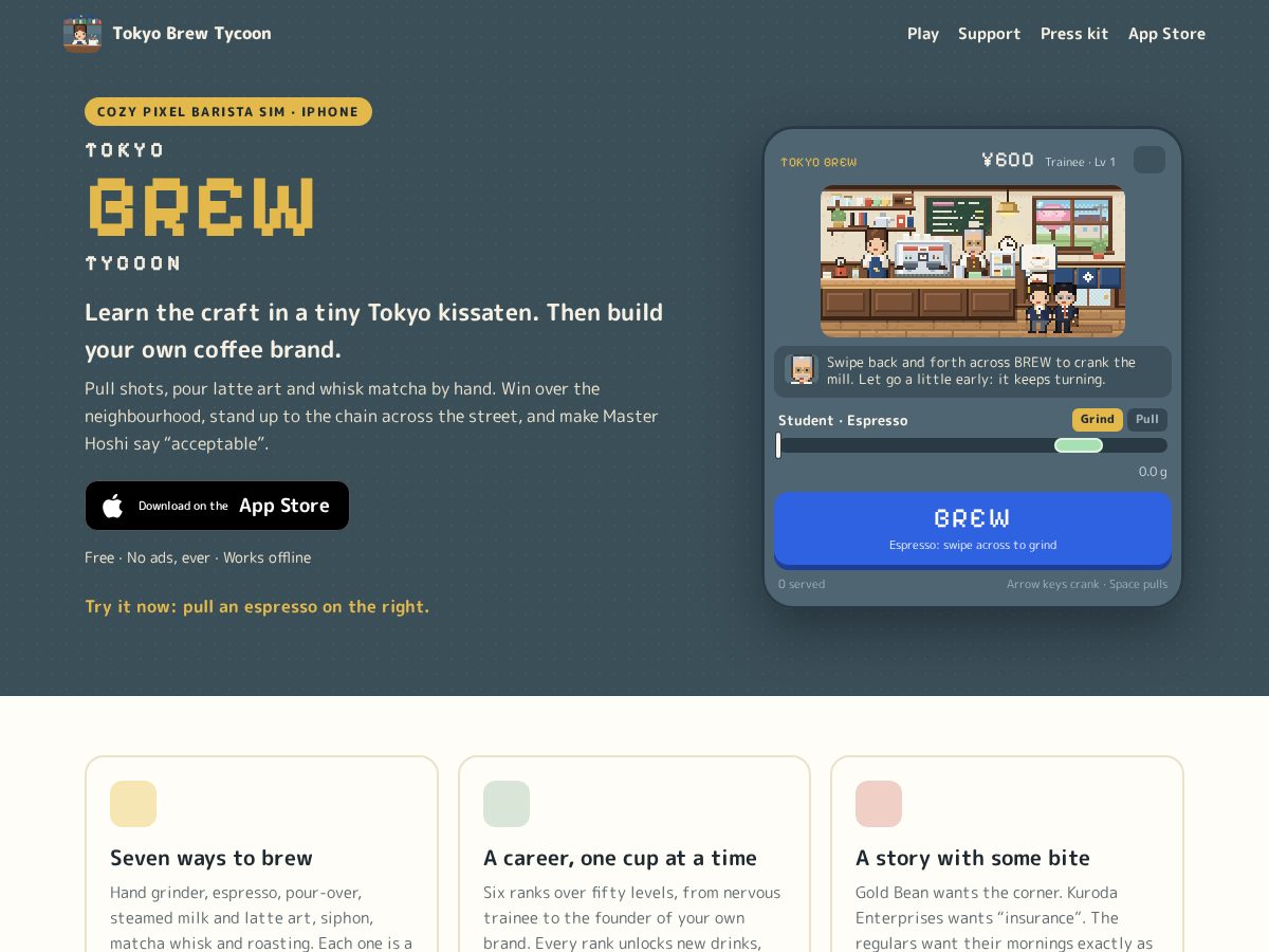 Landing-page snapshot of tokyobrewtycoon.com