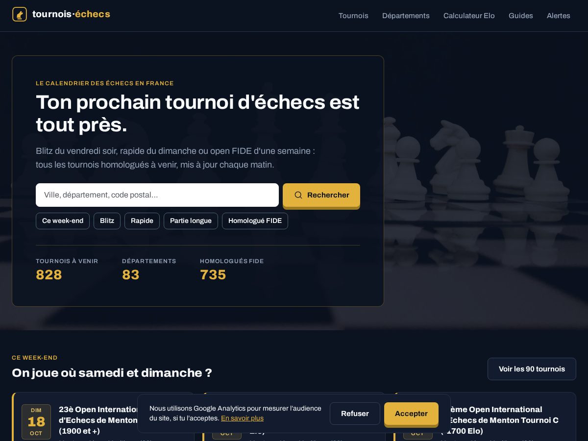 Landing-page snapshot of tournois-echecs.com