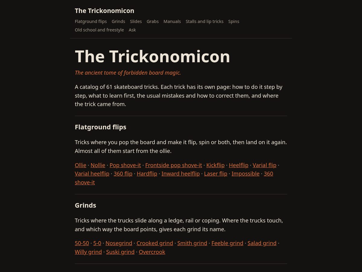 Landing-page snapshot of trickonomicon.com