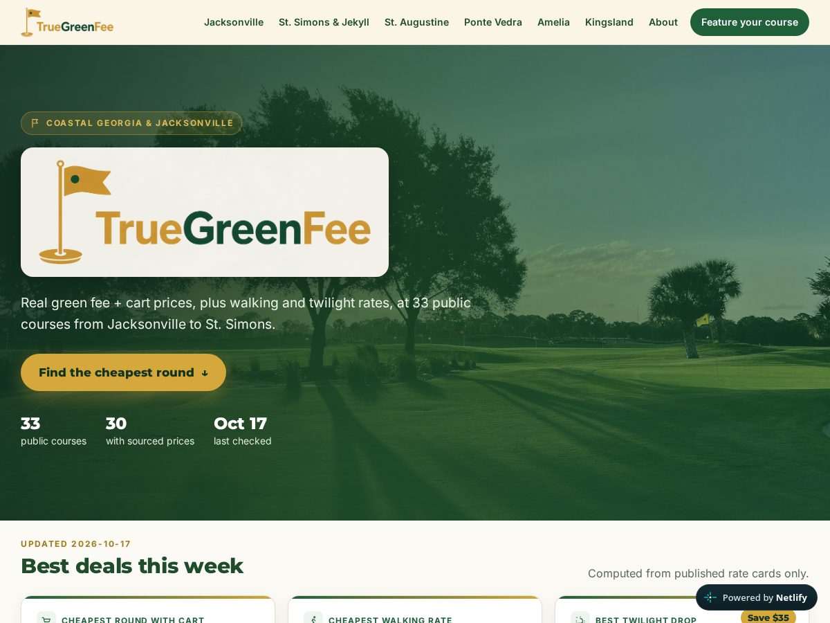 Landing-page snapshot of truegreenfee.com