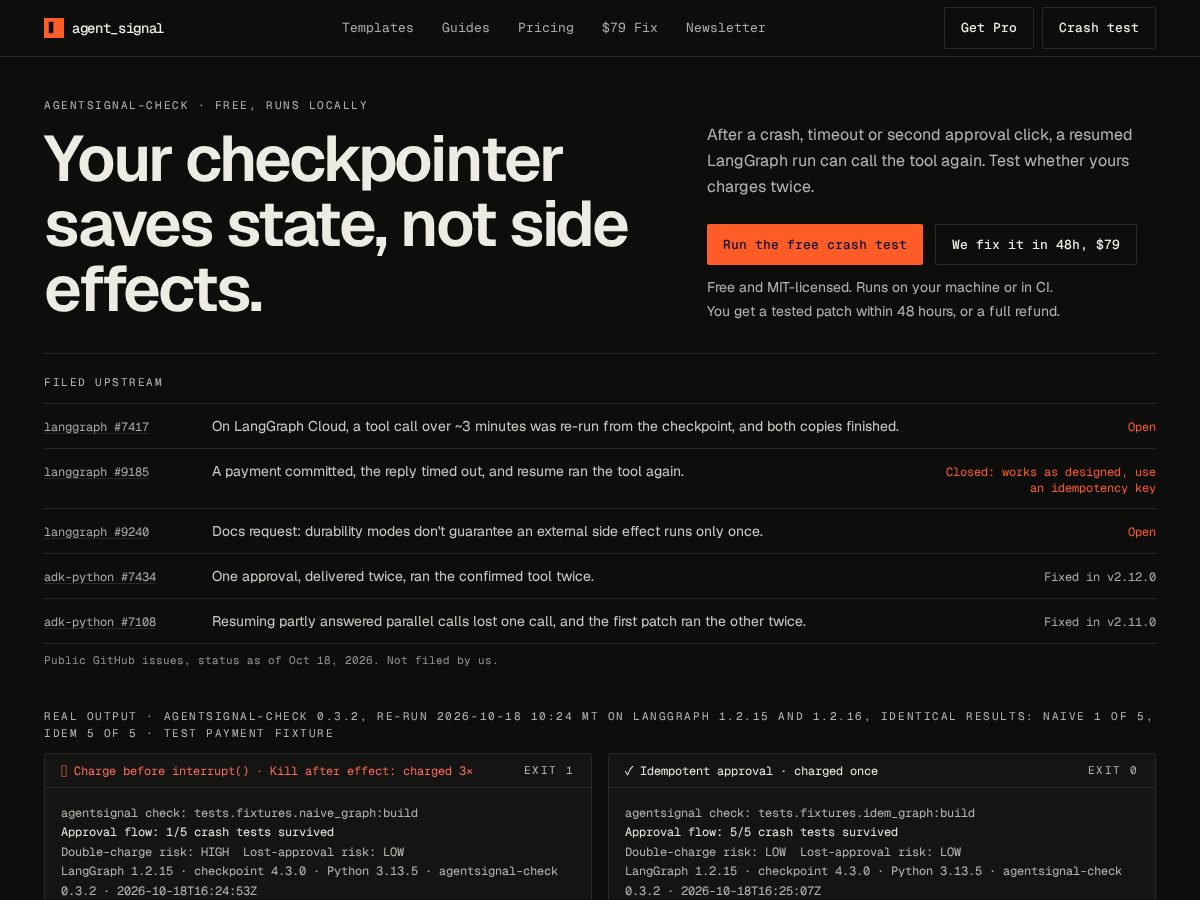 Landing-page snapshot of tryagentsignal.com
