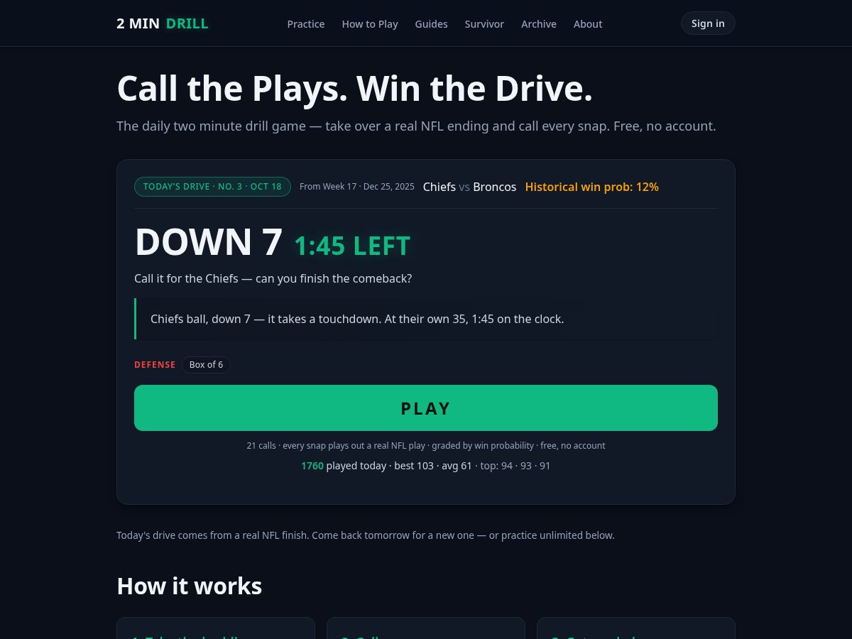 Landing-page snapshot of two-minute-drill.com