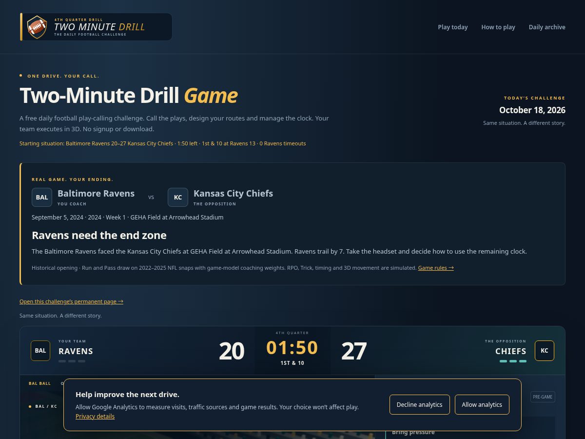 Landing-page snapshot of twominutedrill.games