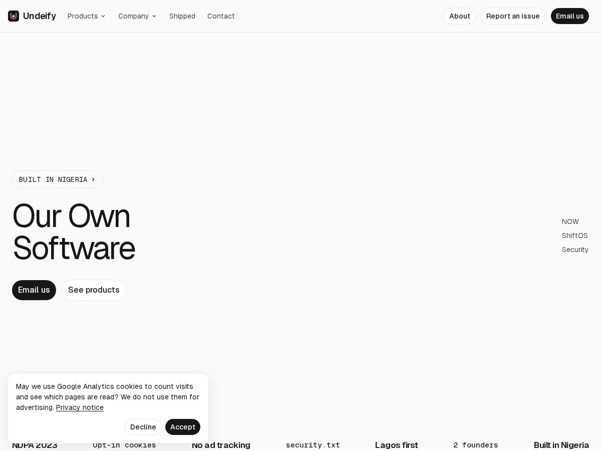 Landing-page snapshot of undeify.com