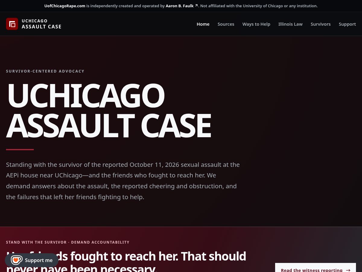 Landing-page snapshot of uofchicagorape.com
