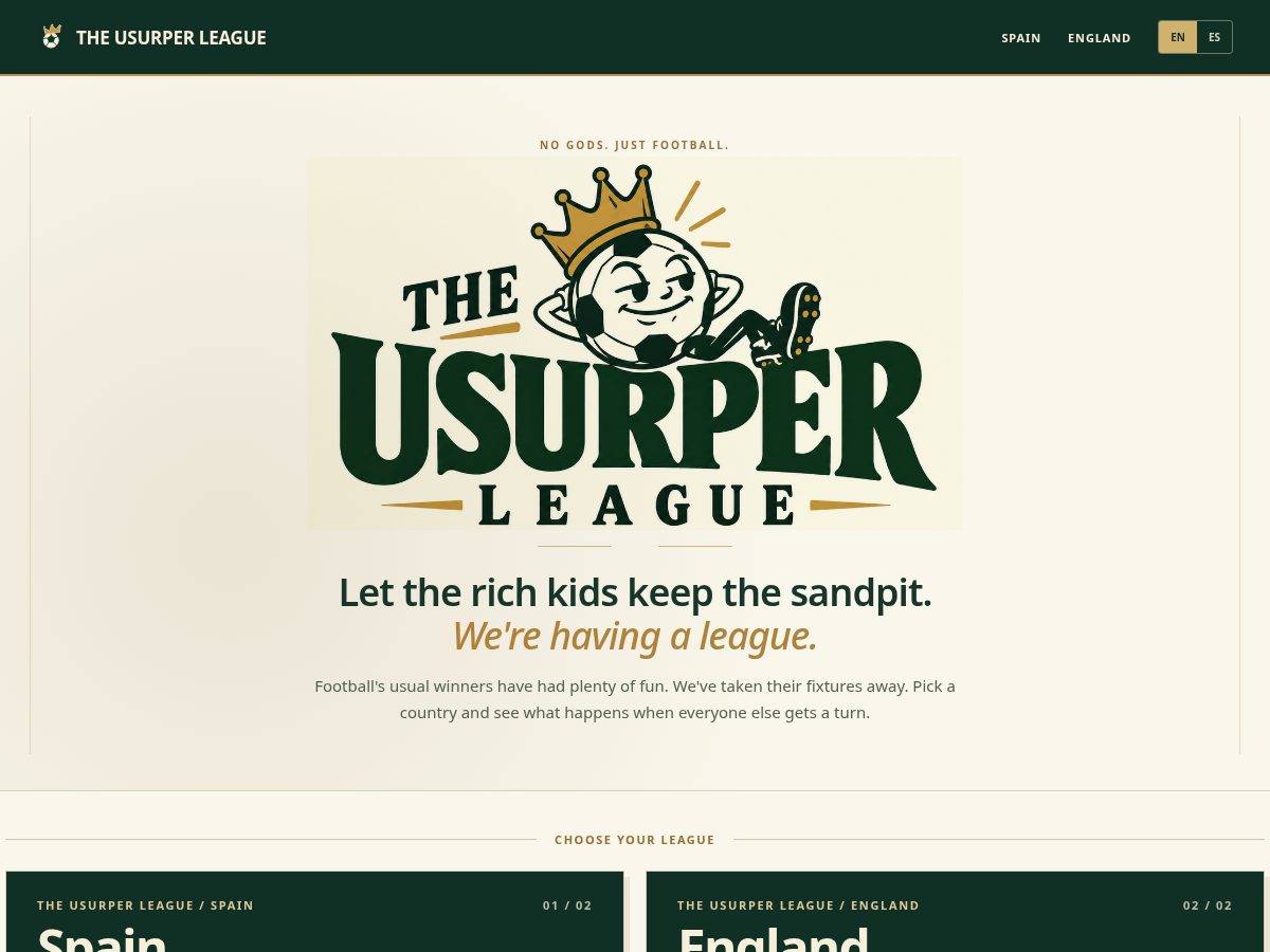 Landing-page snapshot of usurperleague.com