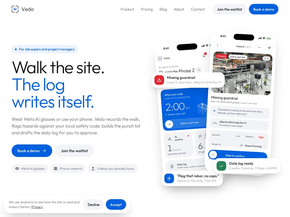 Landing-page snapshot of vedo.build