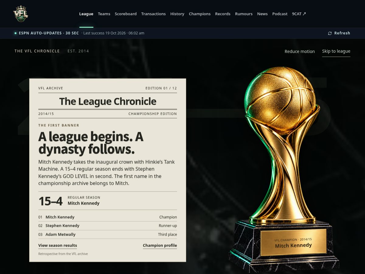 Landing-page snapshot of vflfantasy.com