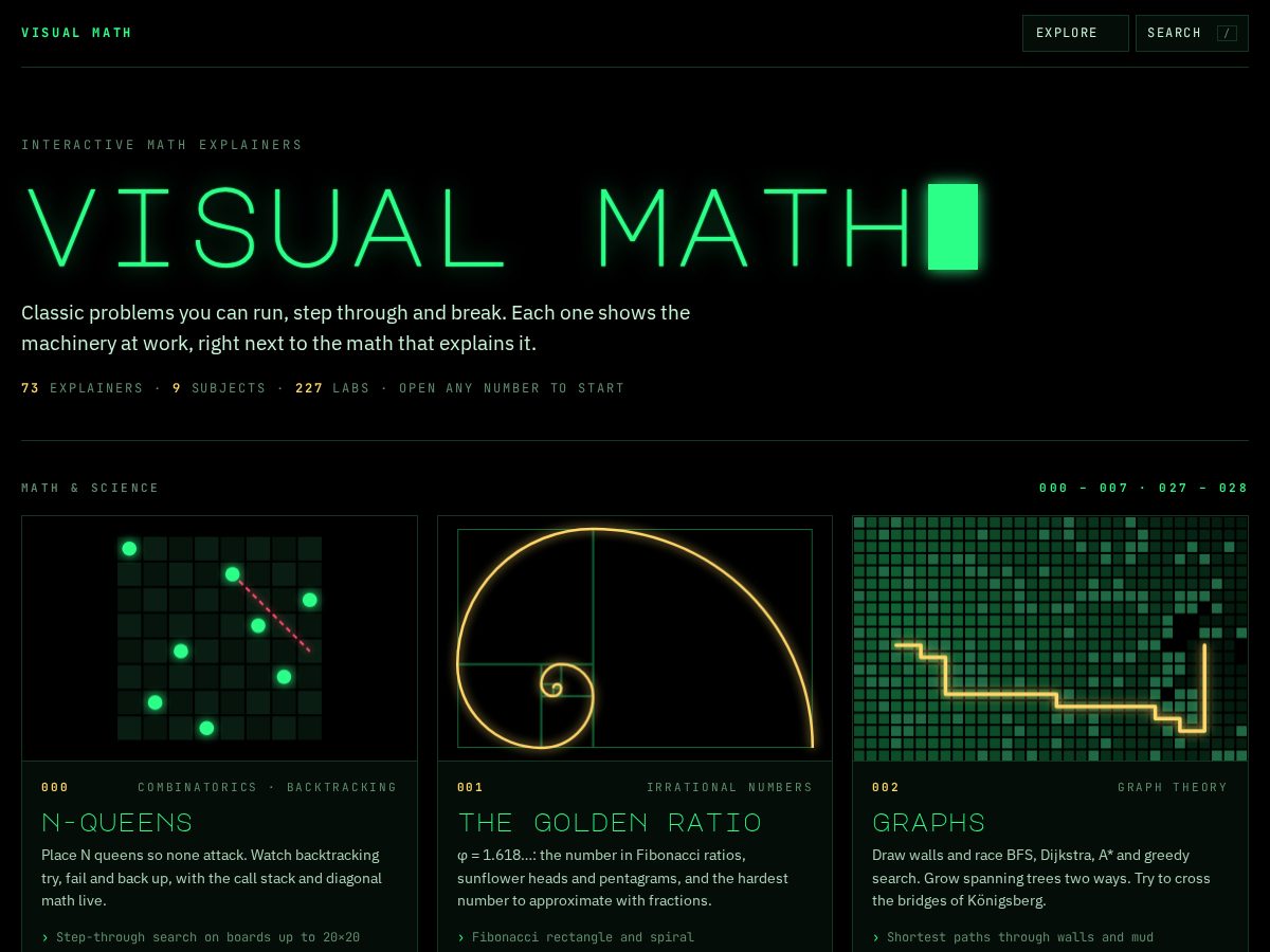 Landing-page snapshot of visualmath.dev