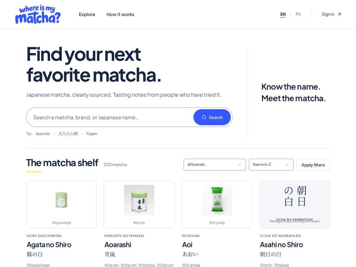 Landing-page snapshot of whereismymatcha.com