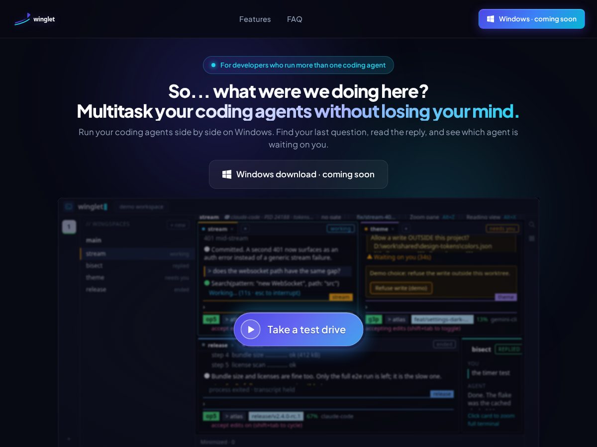 Landing-page snapshot of wingletapp.com