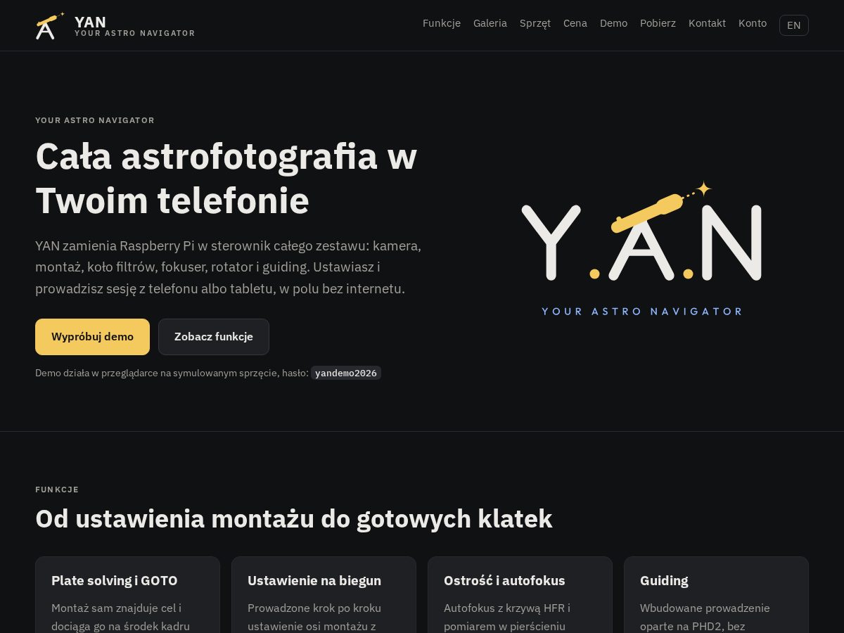 Landing-page snapshot of yanastro.com