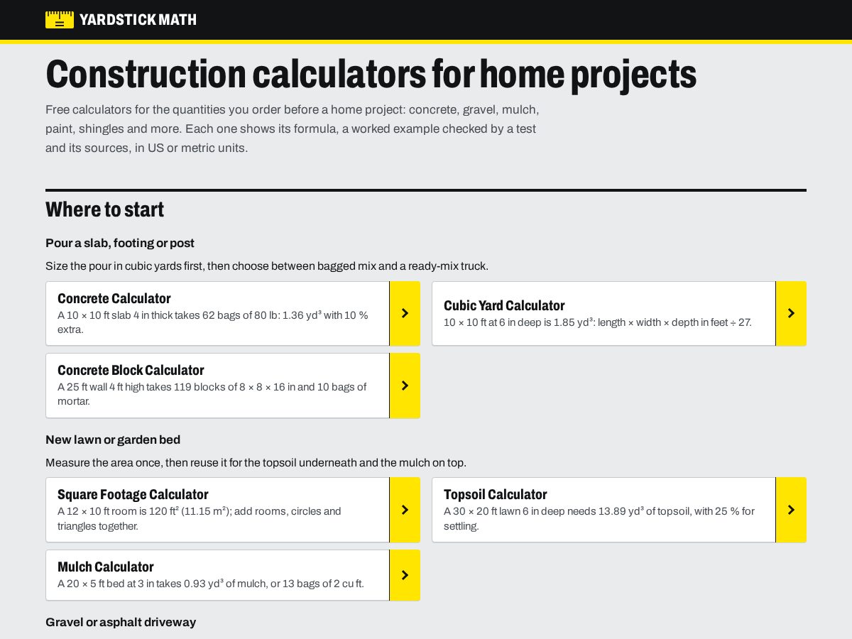 Landing-page snapshot of yardstickmath.com