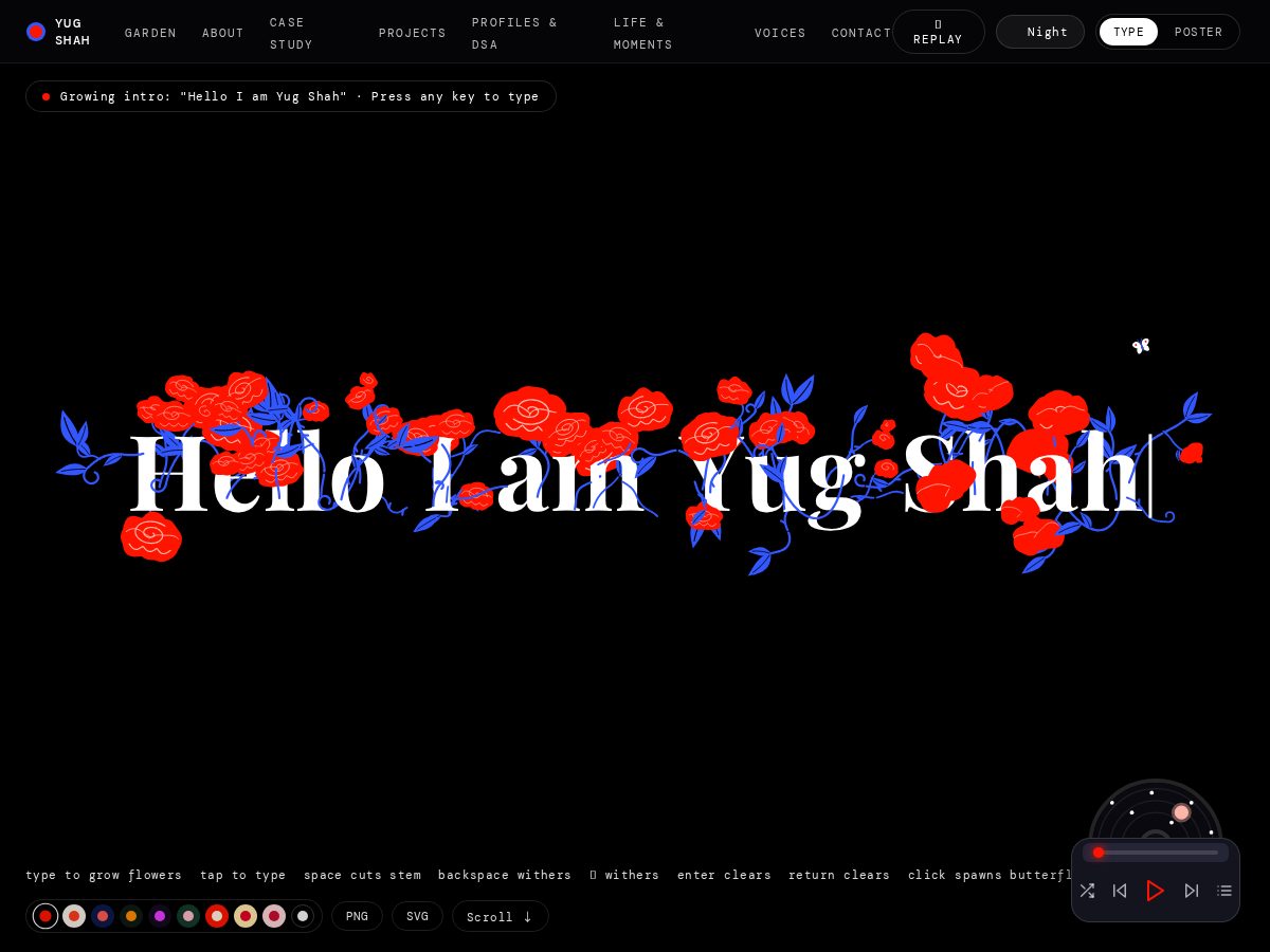 Landing-page snapshot of yugshah.xyz