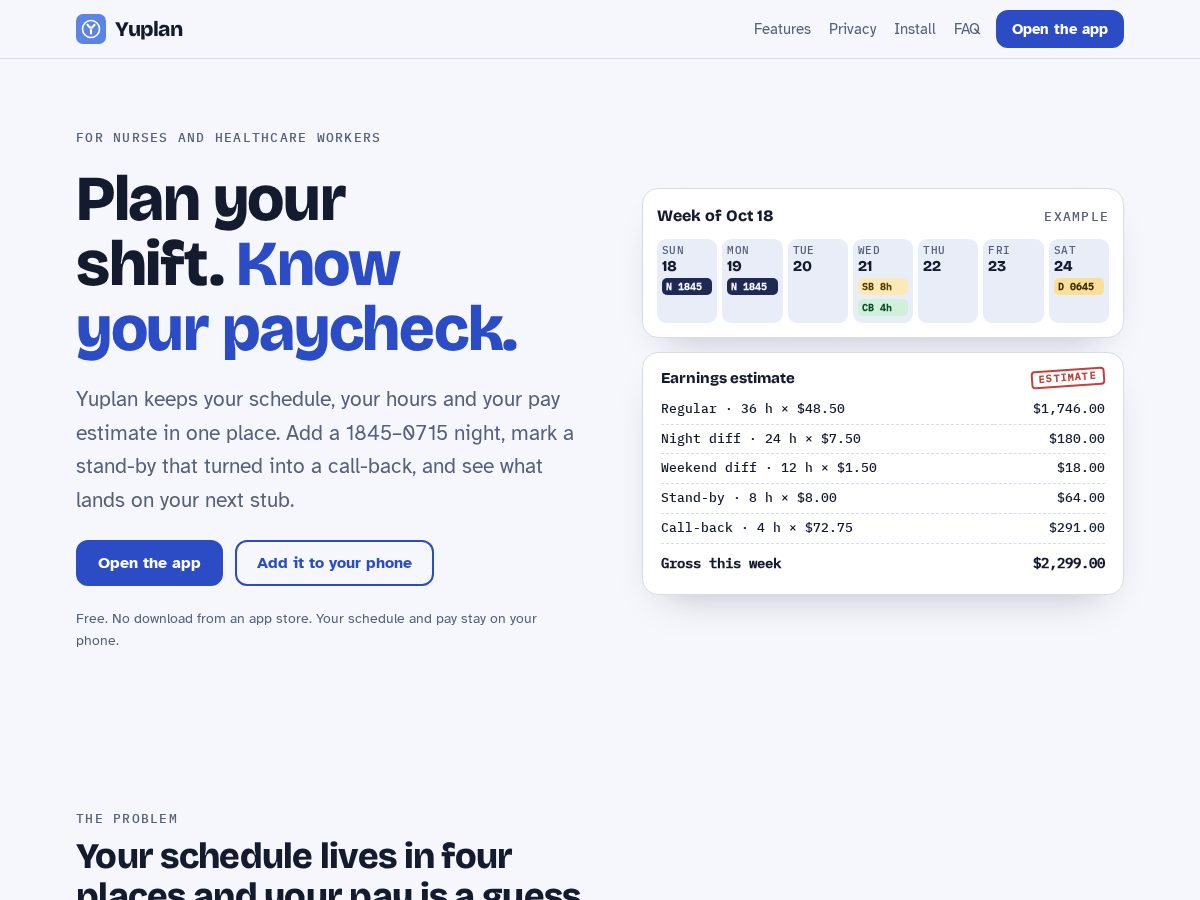 Landing-page snapshot of yuplan.net