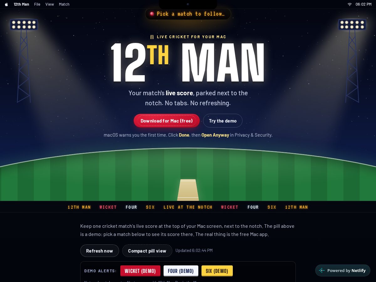 Landing-page snapshot of 12thman.live