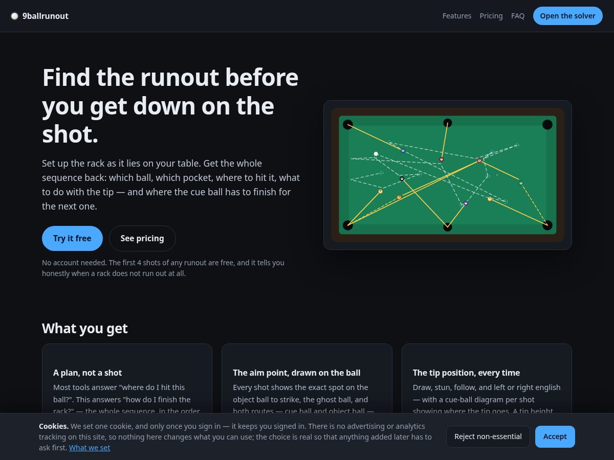 Landing-page snapshot of 9ballrunout.com