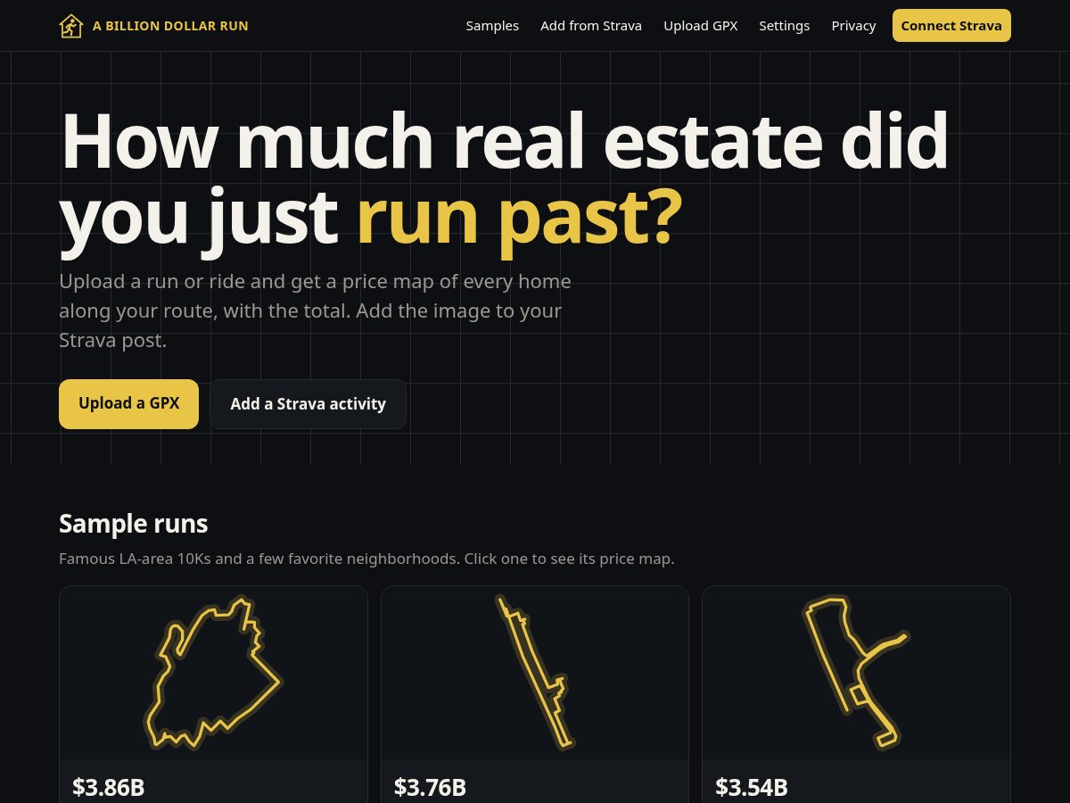 Landing-page snapshot of abilliondollar.run