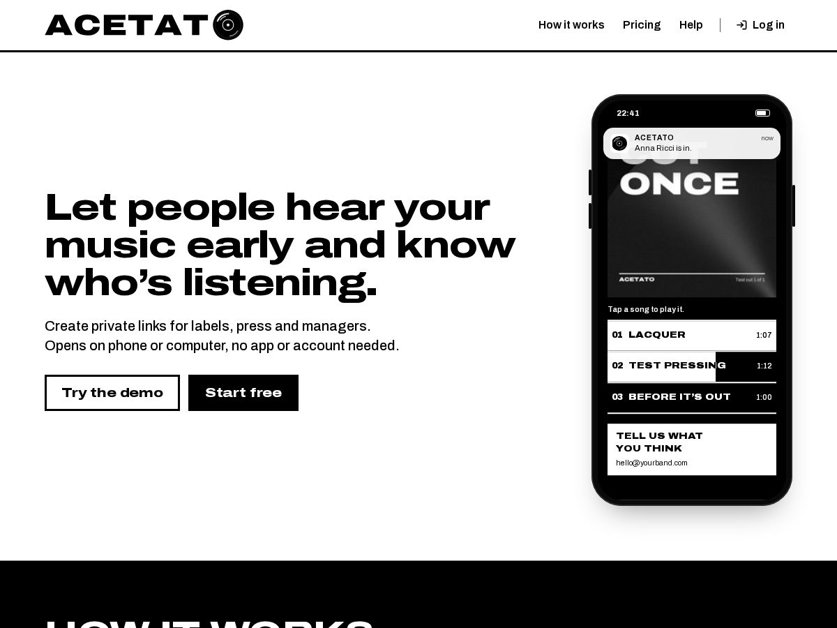Landing-page snapshot of acetato.app