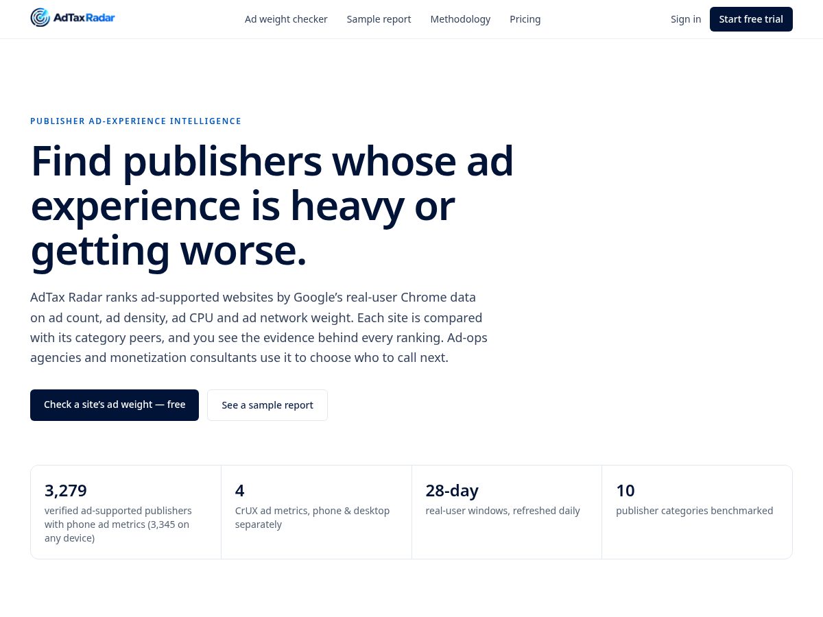 Landing-page snapshot of adtaxradar.com