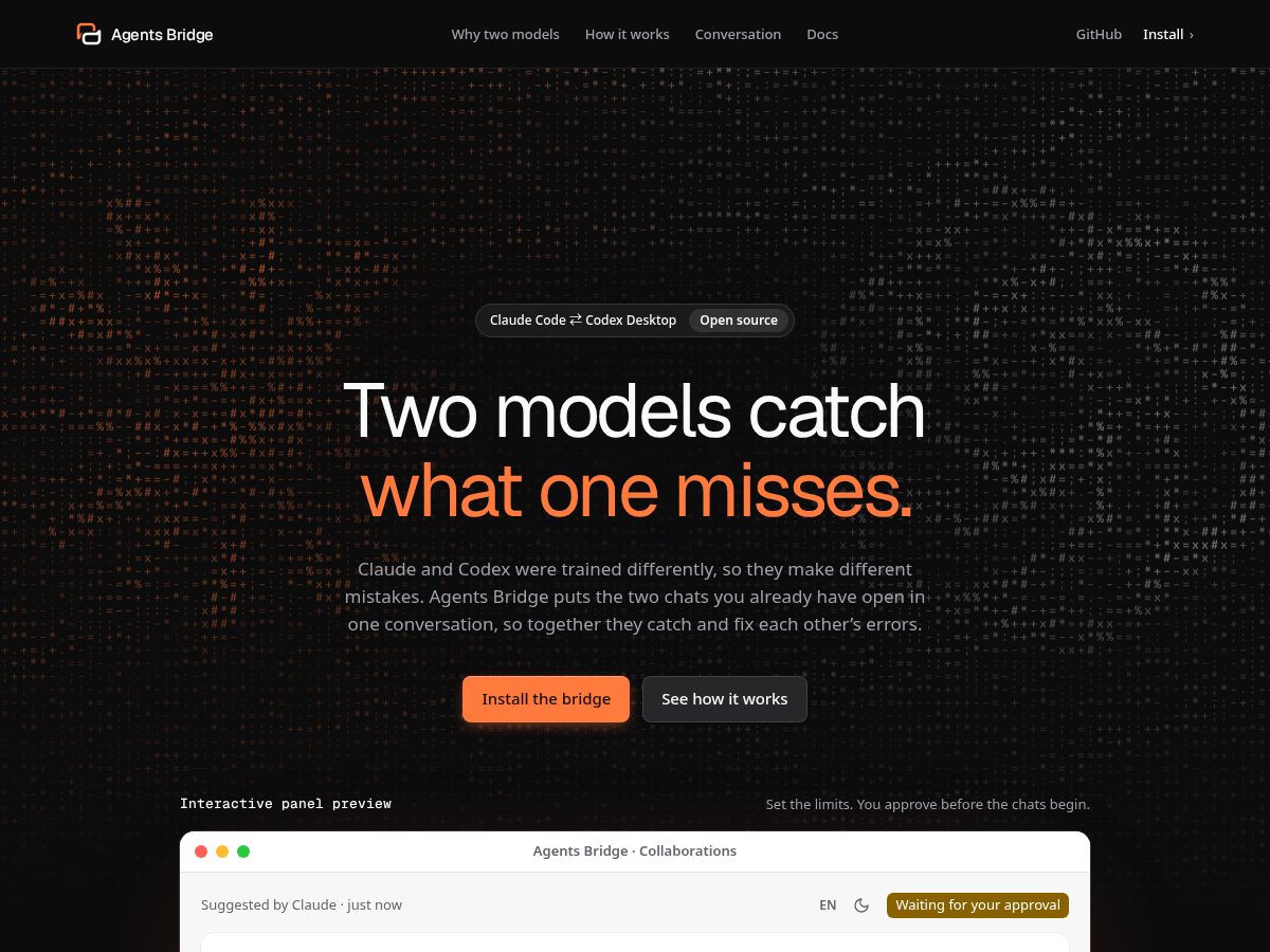 Landing-page snapshot of agentsbridge.dev