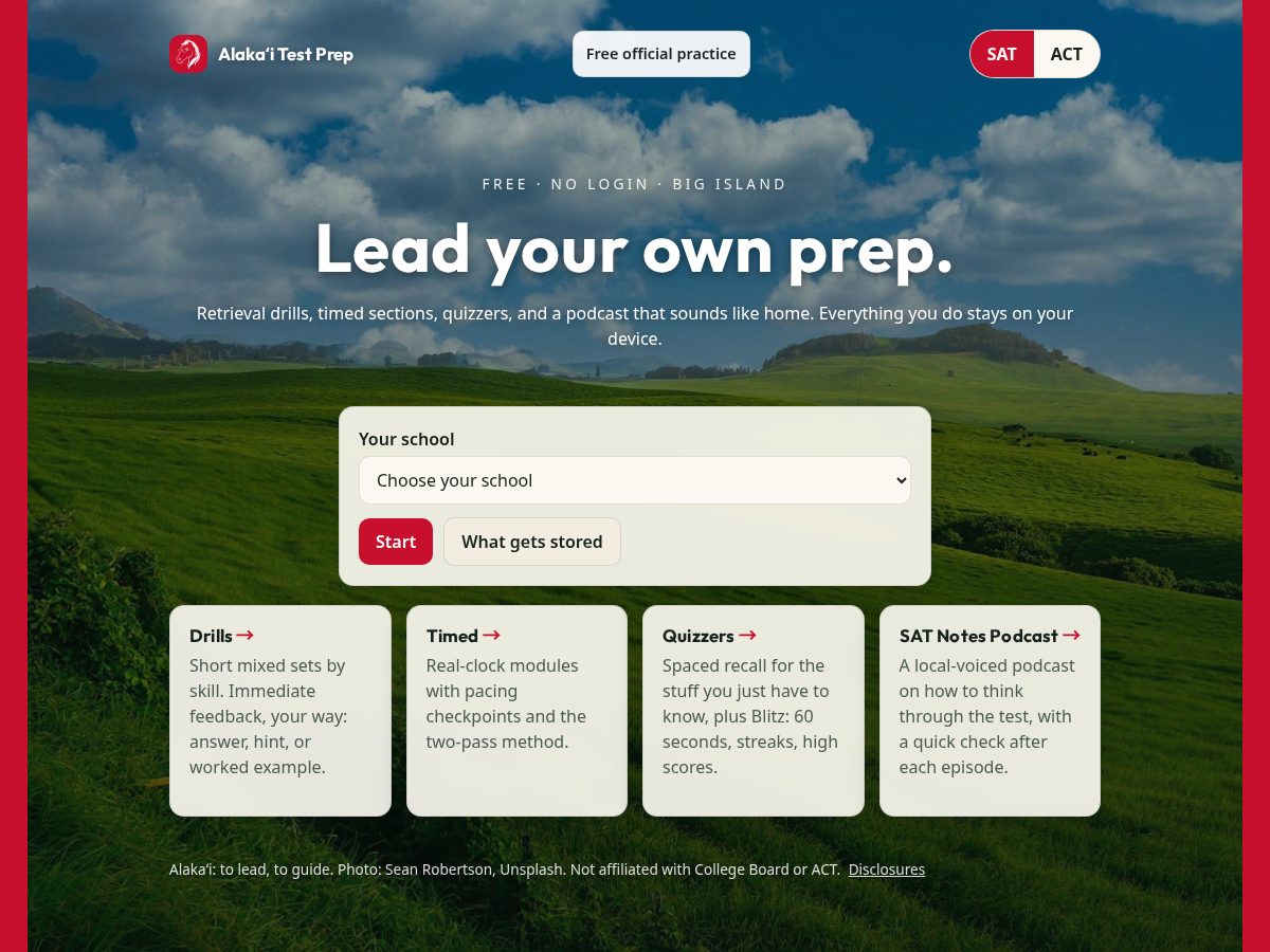 Landing-page snapshot of alakaitestprep.app