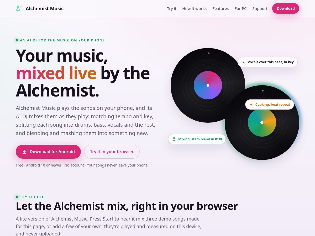 Landing-page snapshot of alchemistmusic.org