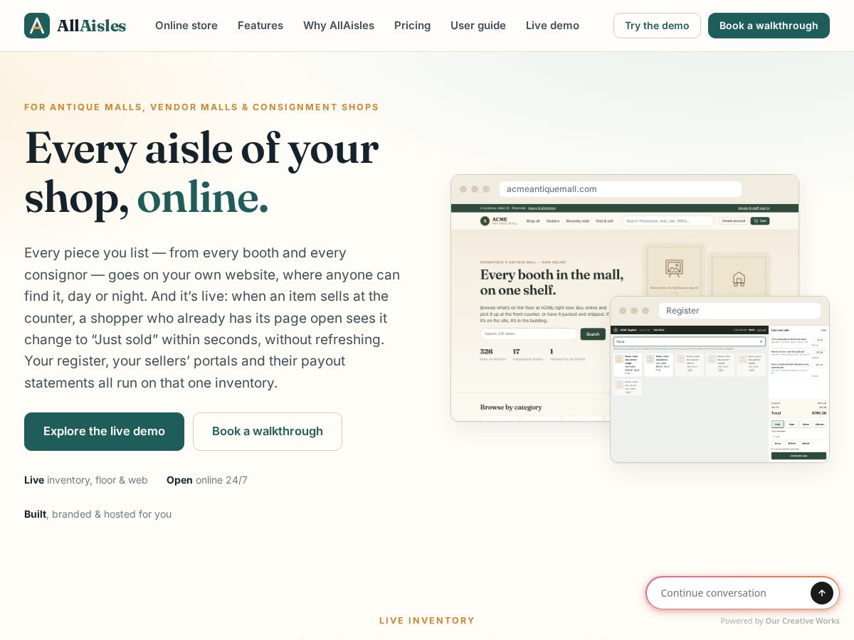 Landing-page snapshot of allaisles.com