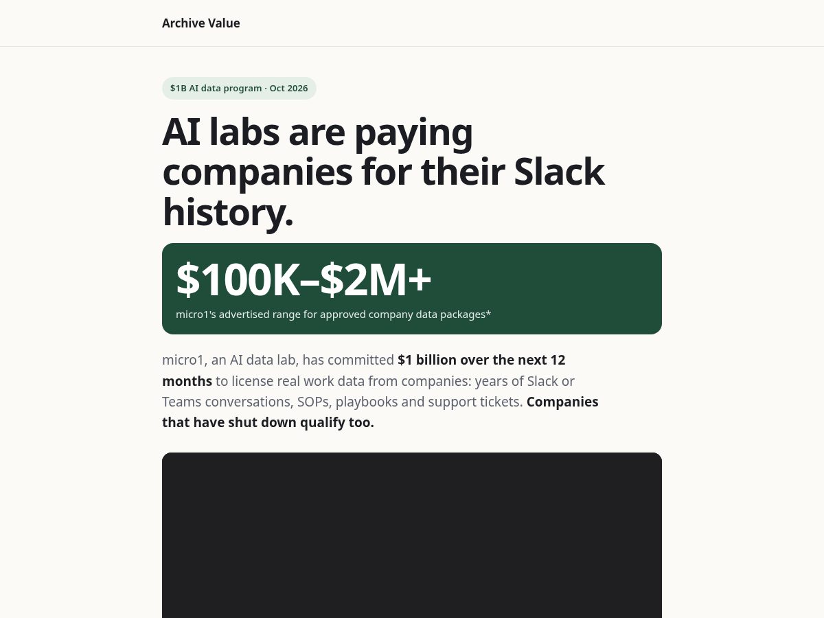 Landing-page snapshot of archivevalue.com