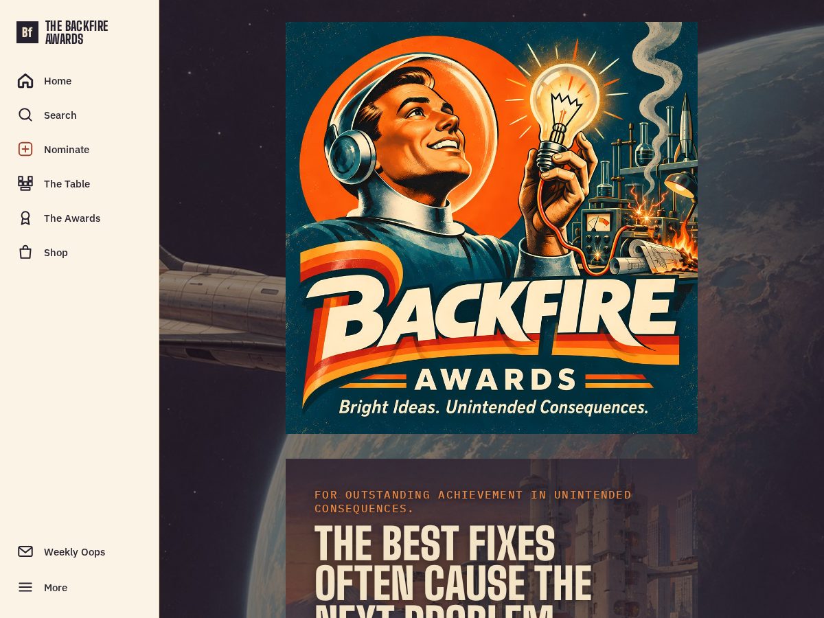 Landing-page snapshot of backfireawards.com