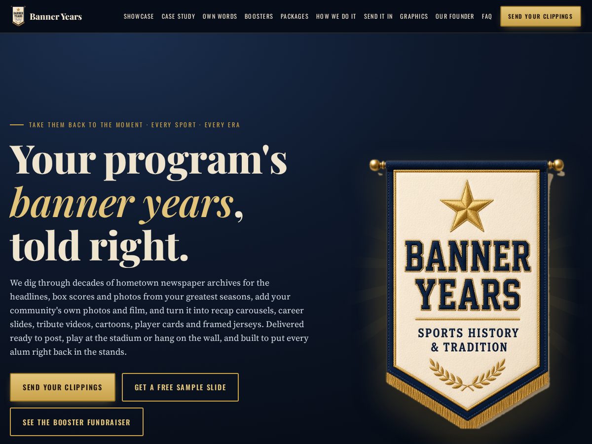 Landing-page snapshot of banneryearsports.com