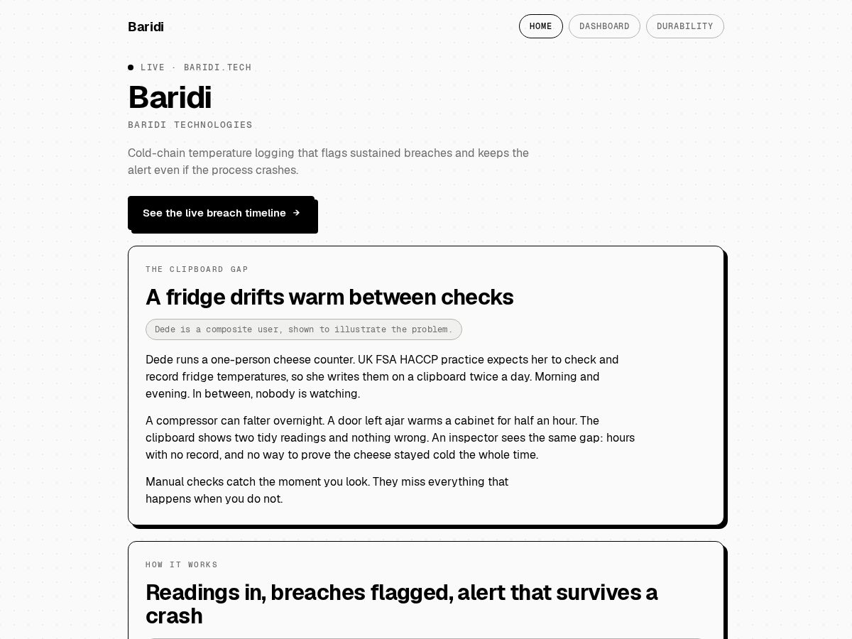 Landing-page snapshot of baridi.tech