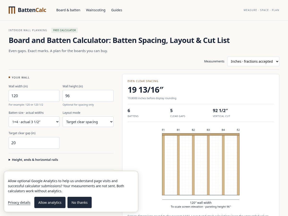 Landing-page snapshot of battencalc.com