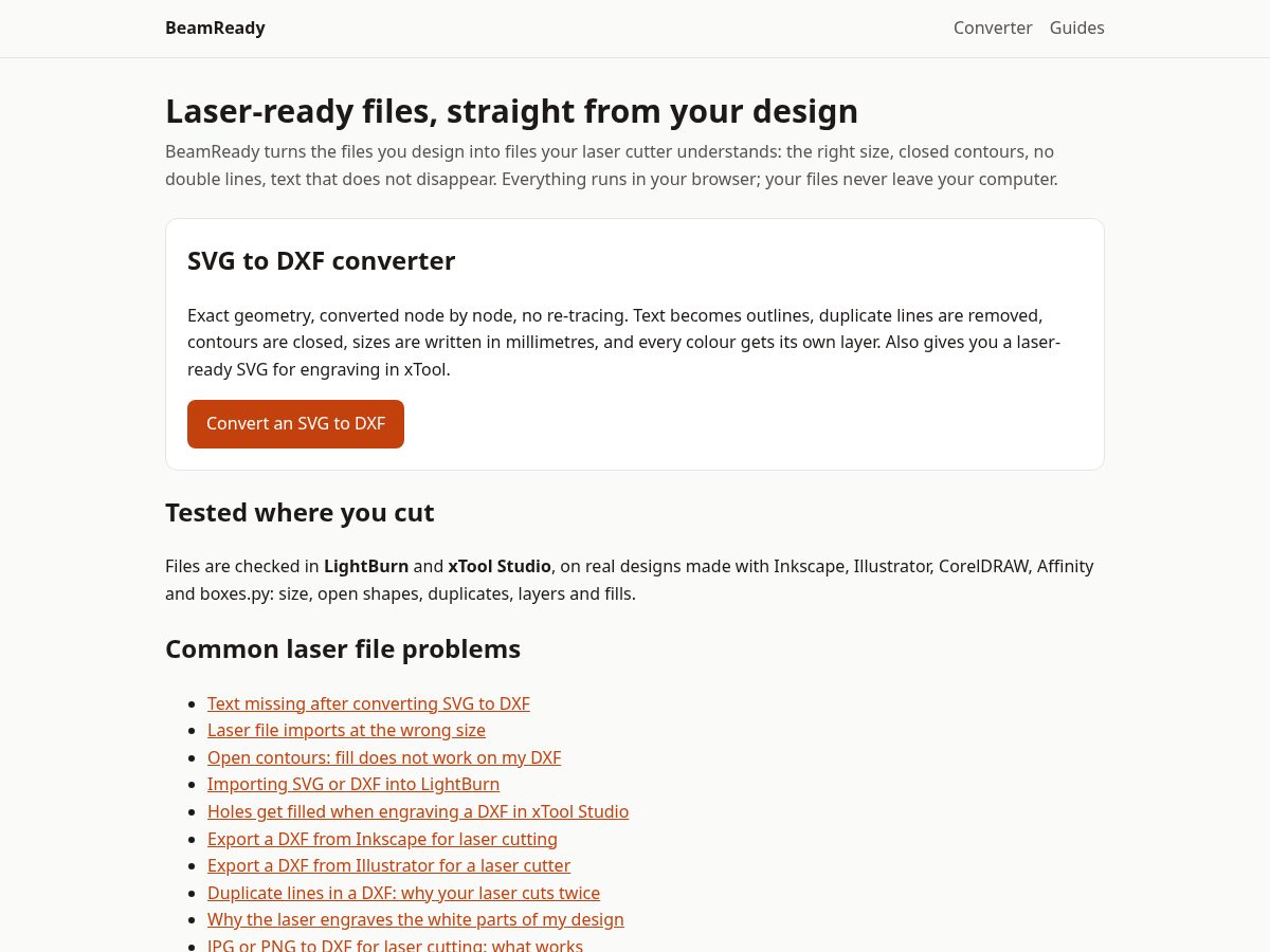 Landing-page snapshot of beamready.app
