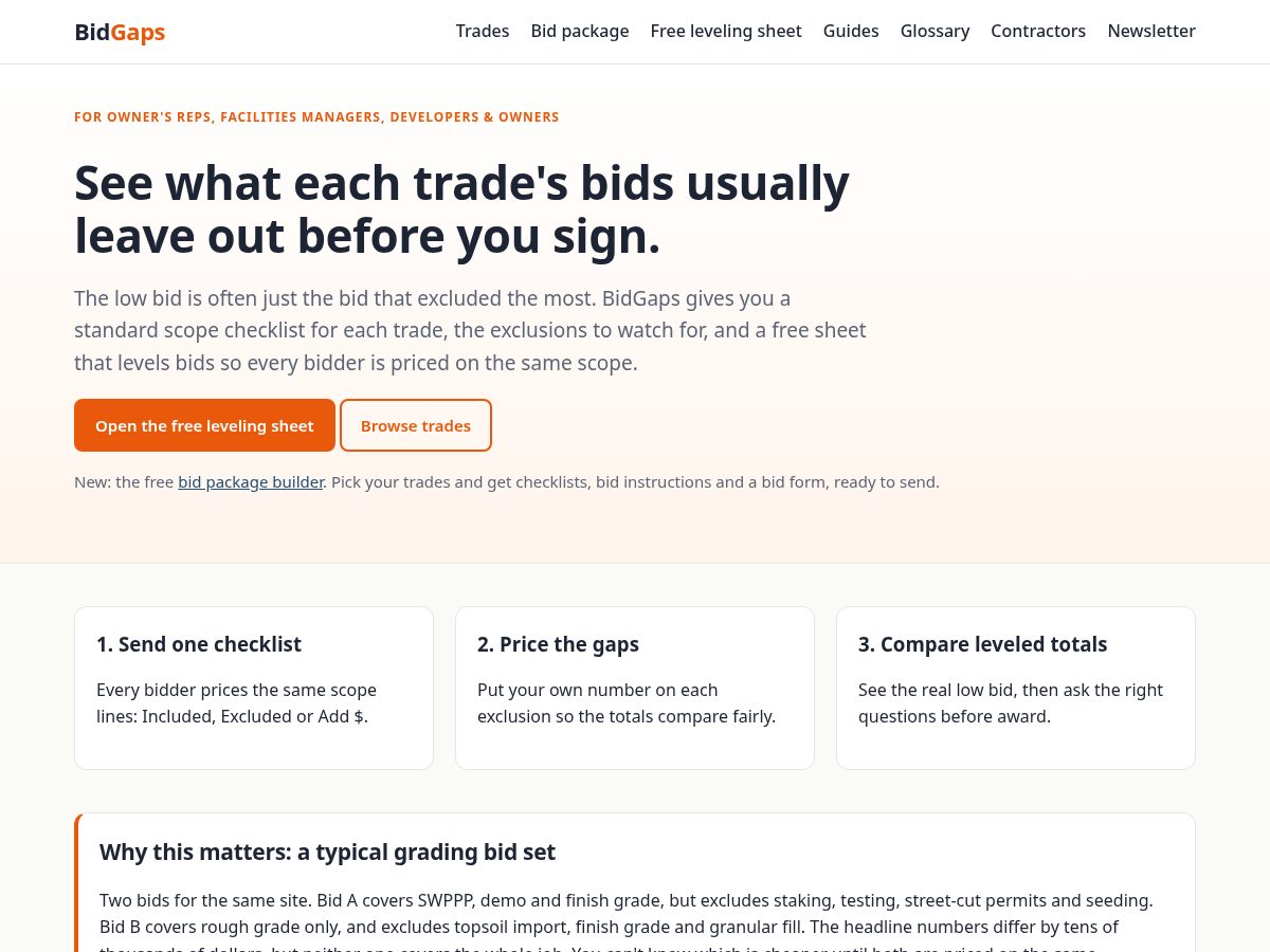 Landing-page snapshot of bidgaps.com