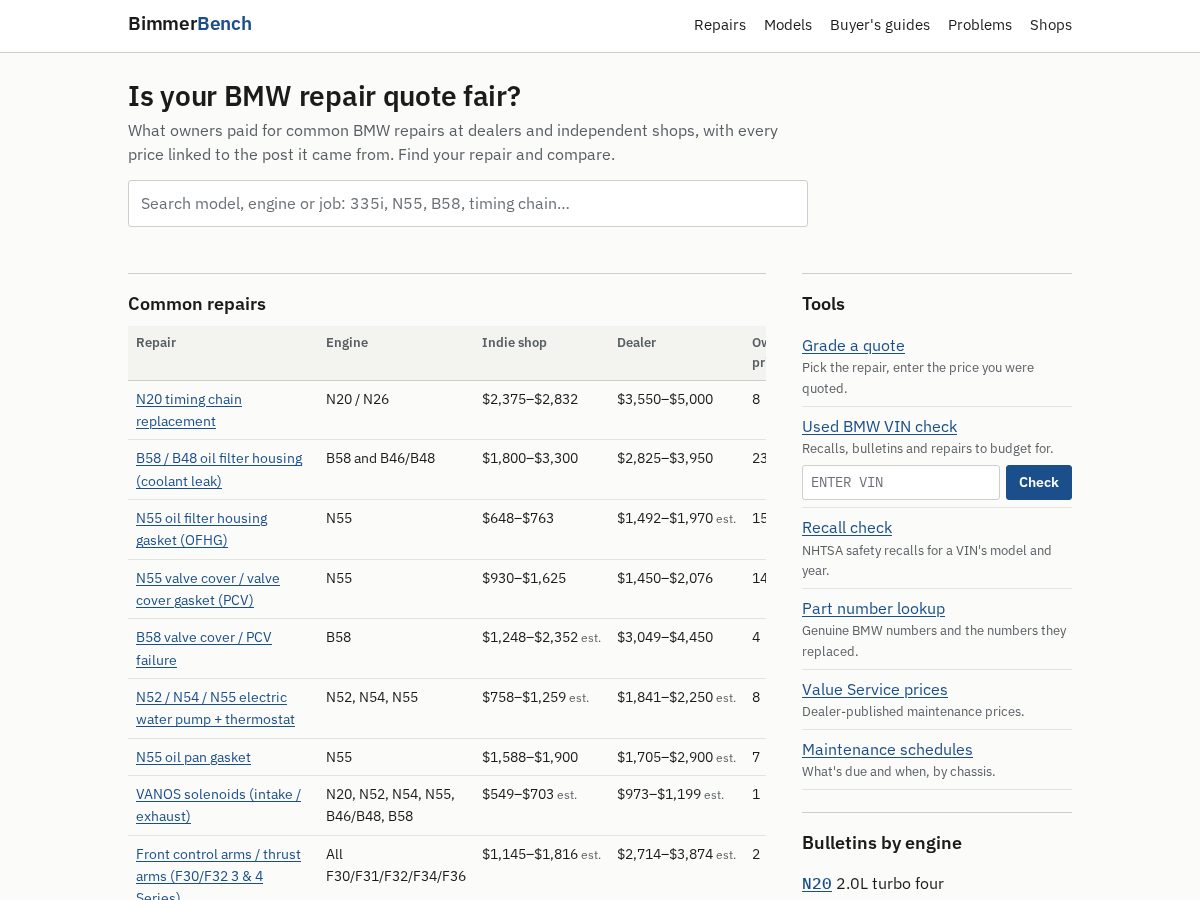 Landing-page snapshot of bimmerbench.com