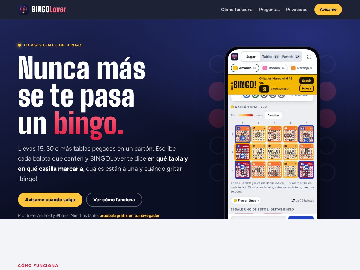 Landing-page snapshot of bingoloverapp.com