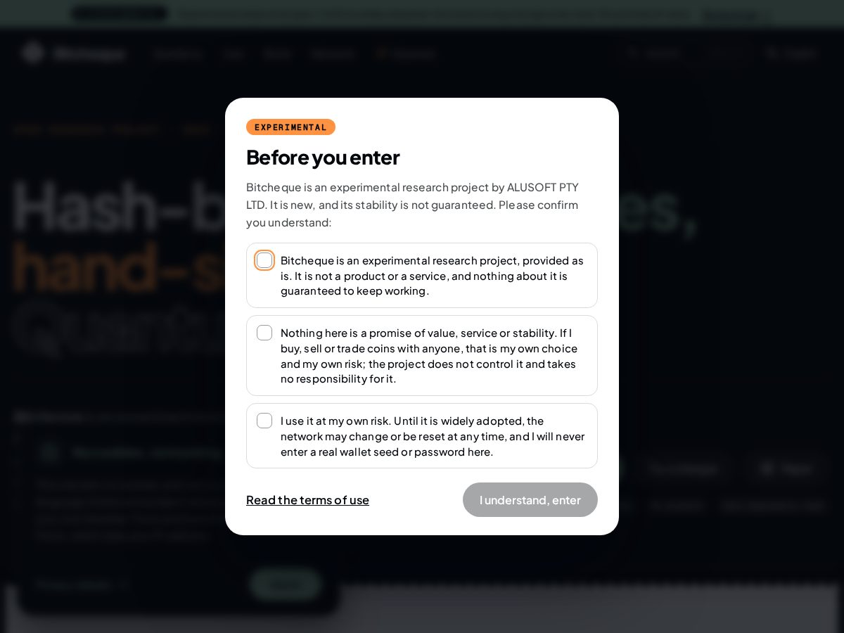 Landing-page snapshot of bitcheque.org