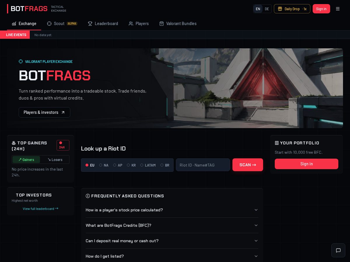 Landing-page snapshot of botfrags.com