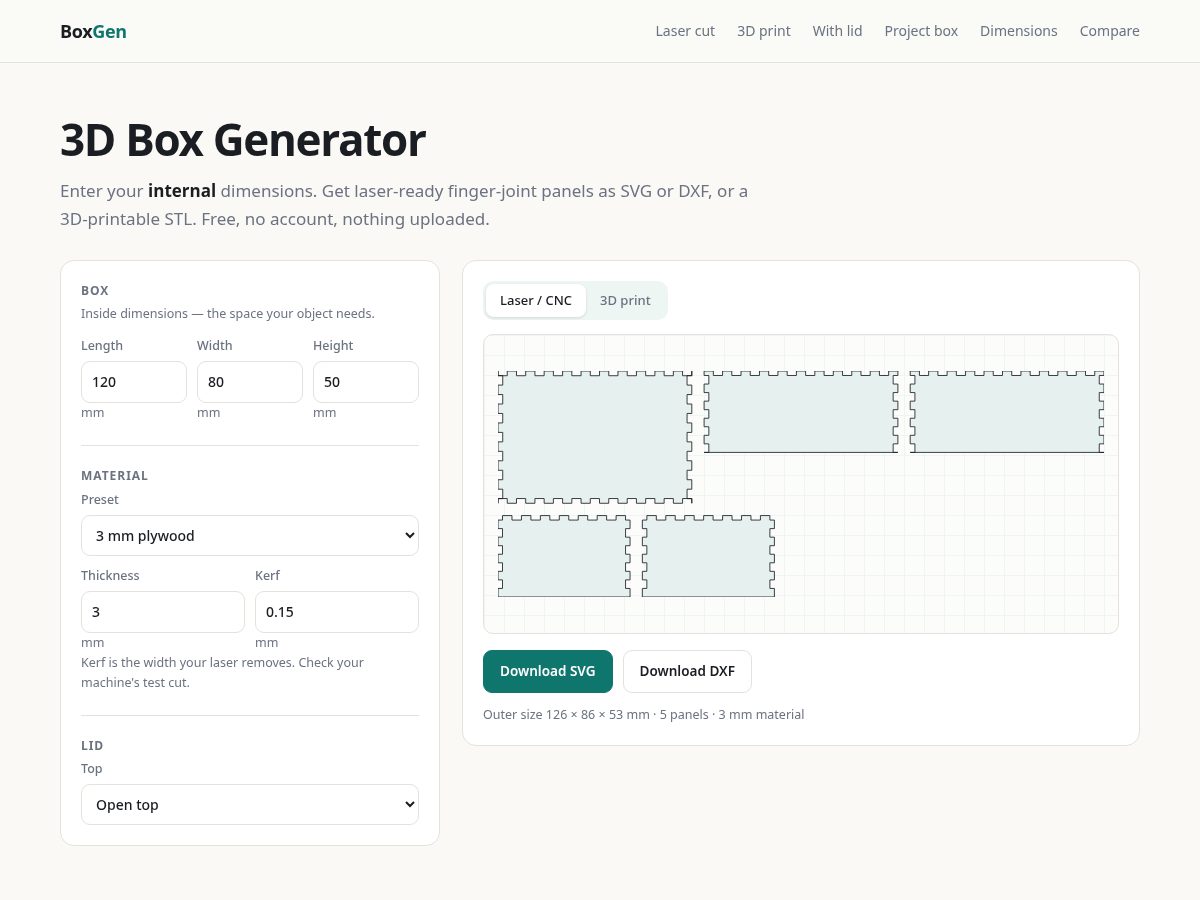 Landing-page snapshot of boxgen.app