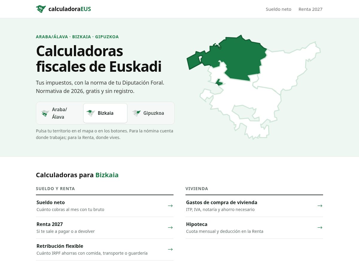 Landing-page snapshot of calculadoraeus.com
