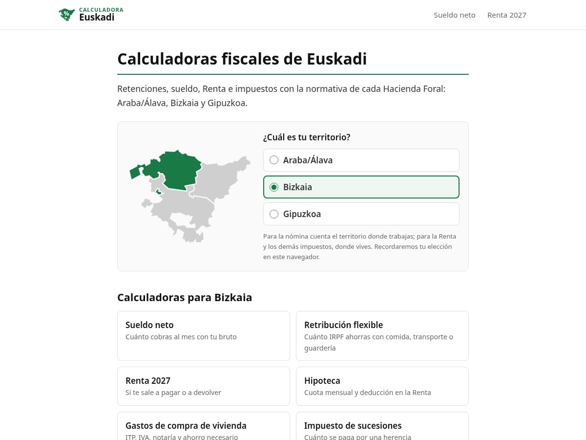 Landing-page snapshot of calculadoraeuskadi.com
