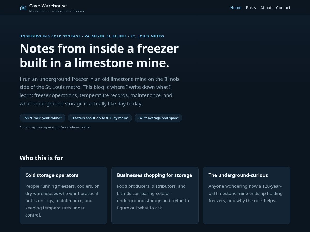 Landing-page snapshot of cavewarehouse.com