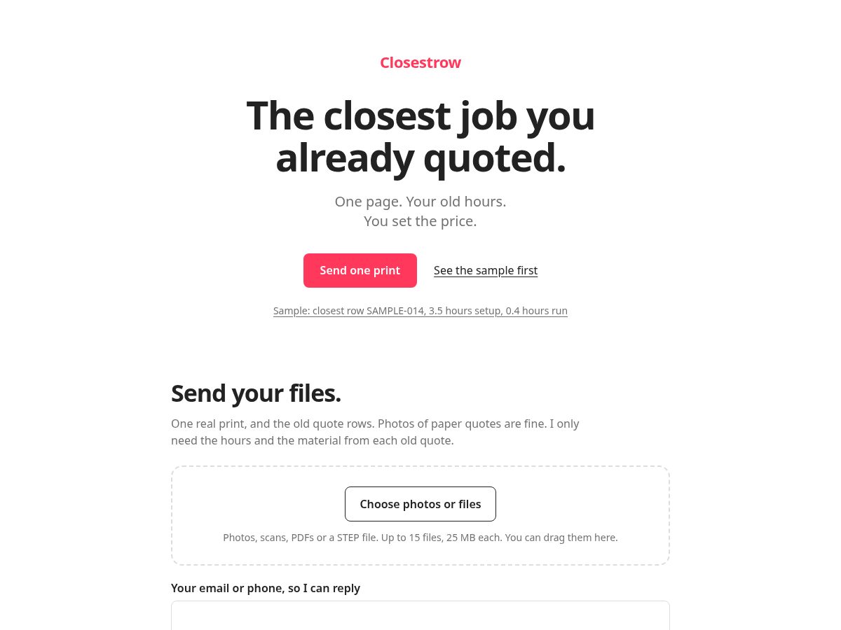 Landing-page snapshot of closestrow.cloud