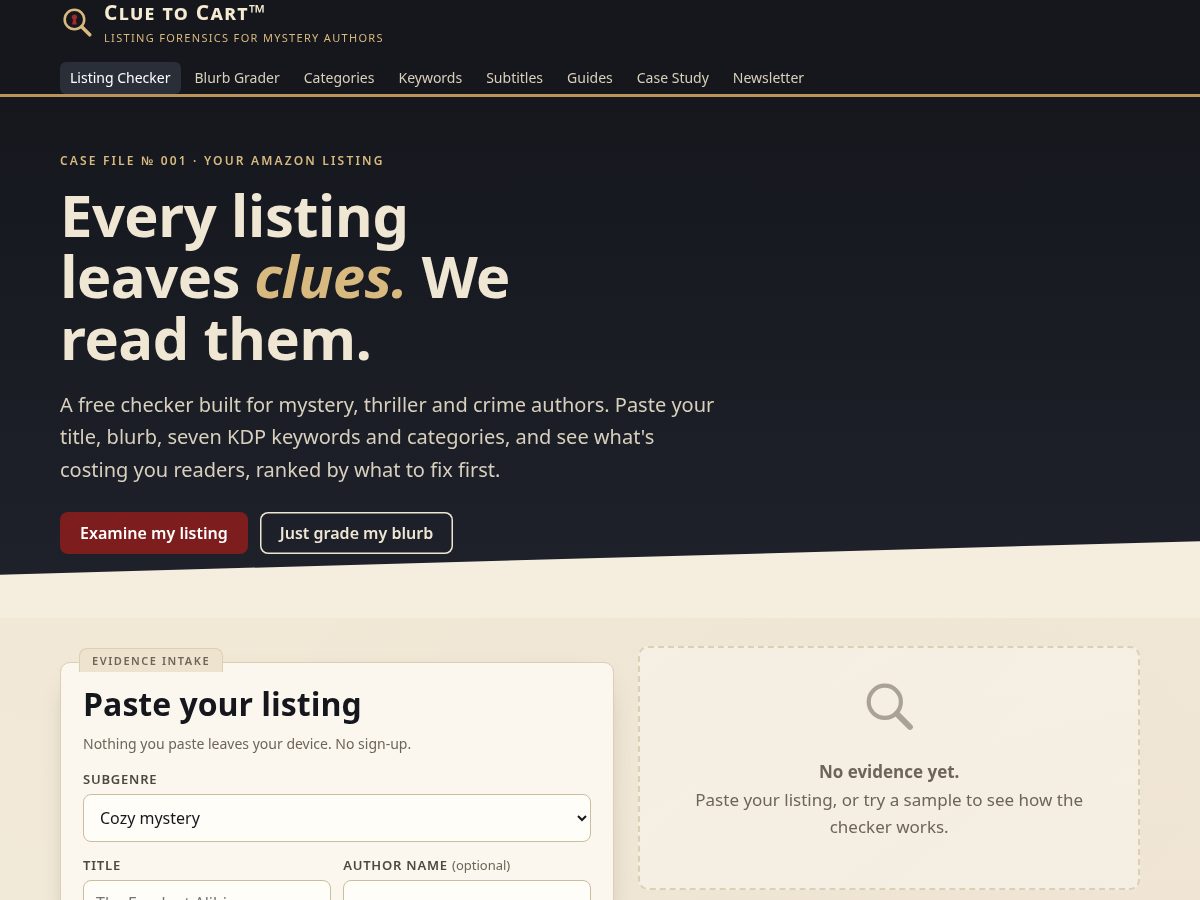 Landing-page snapshot of cluetocart.com