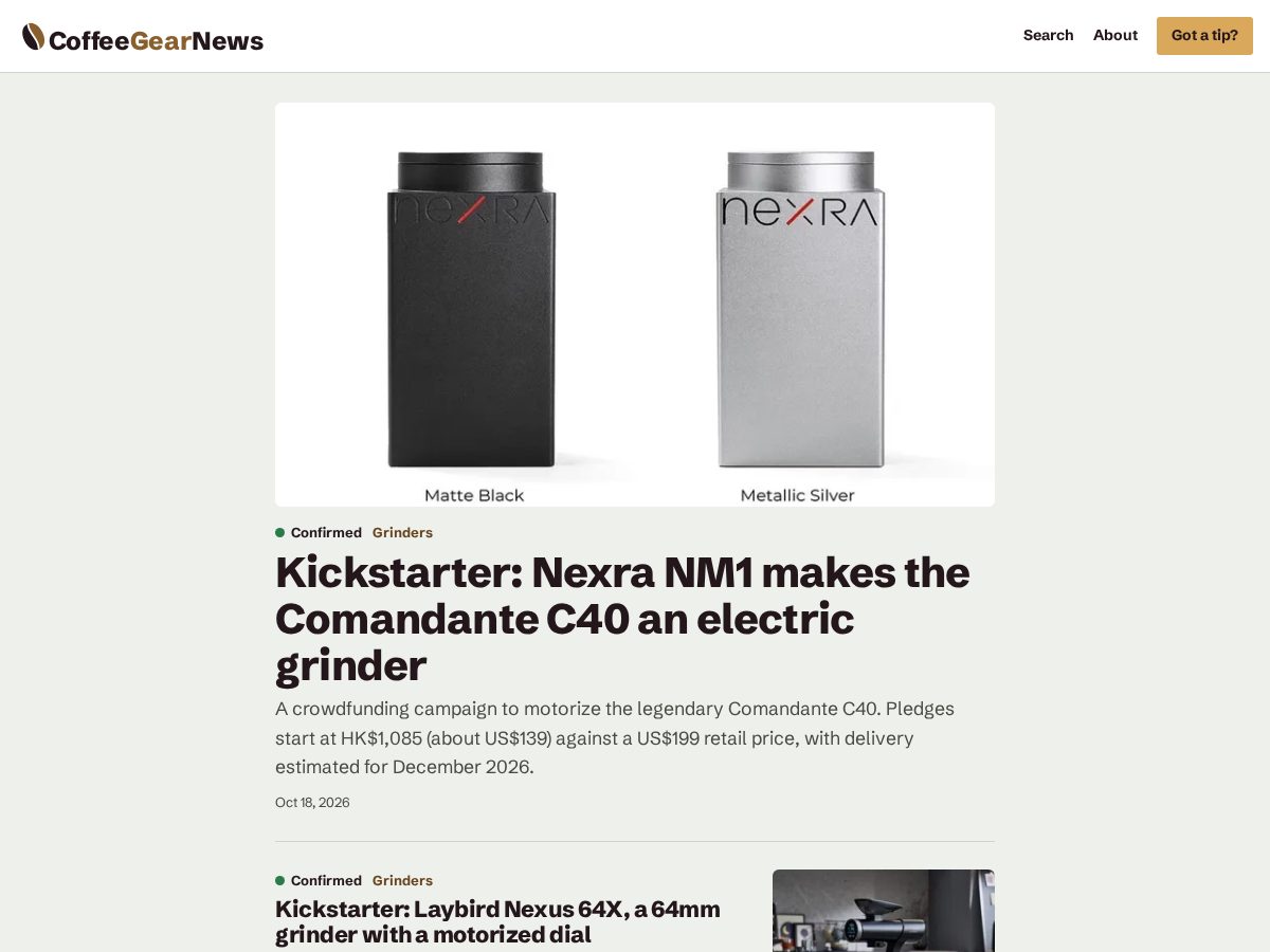 Landing-page snapshot of coffeegearnews.com
