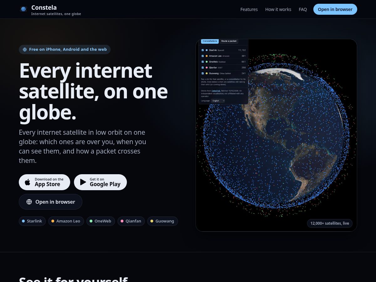 Landing-page snapshot of constela.earth