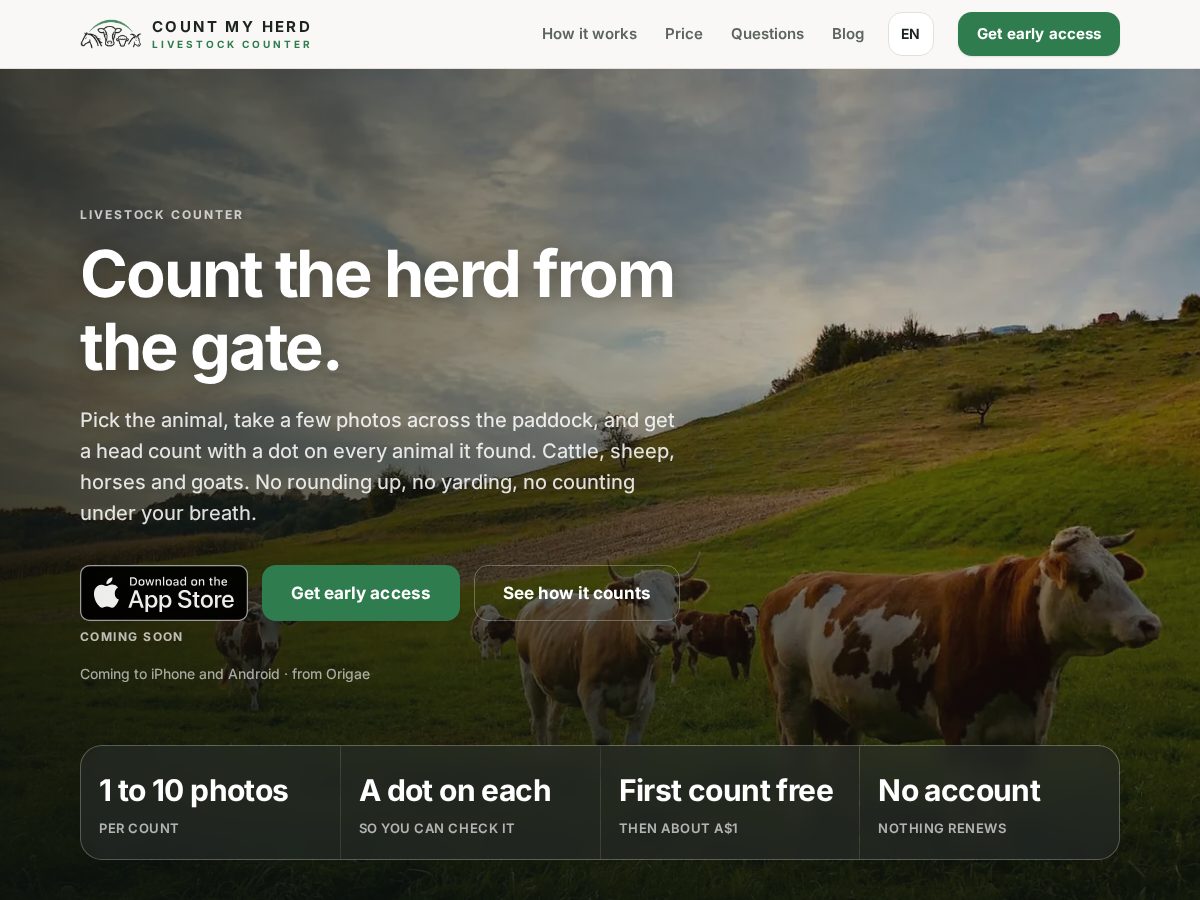 Landing-page snapshot of countmyherd.com