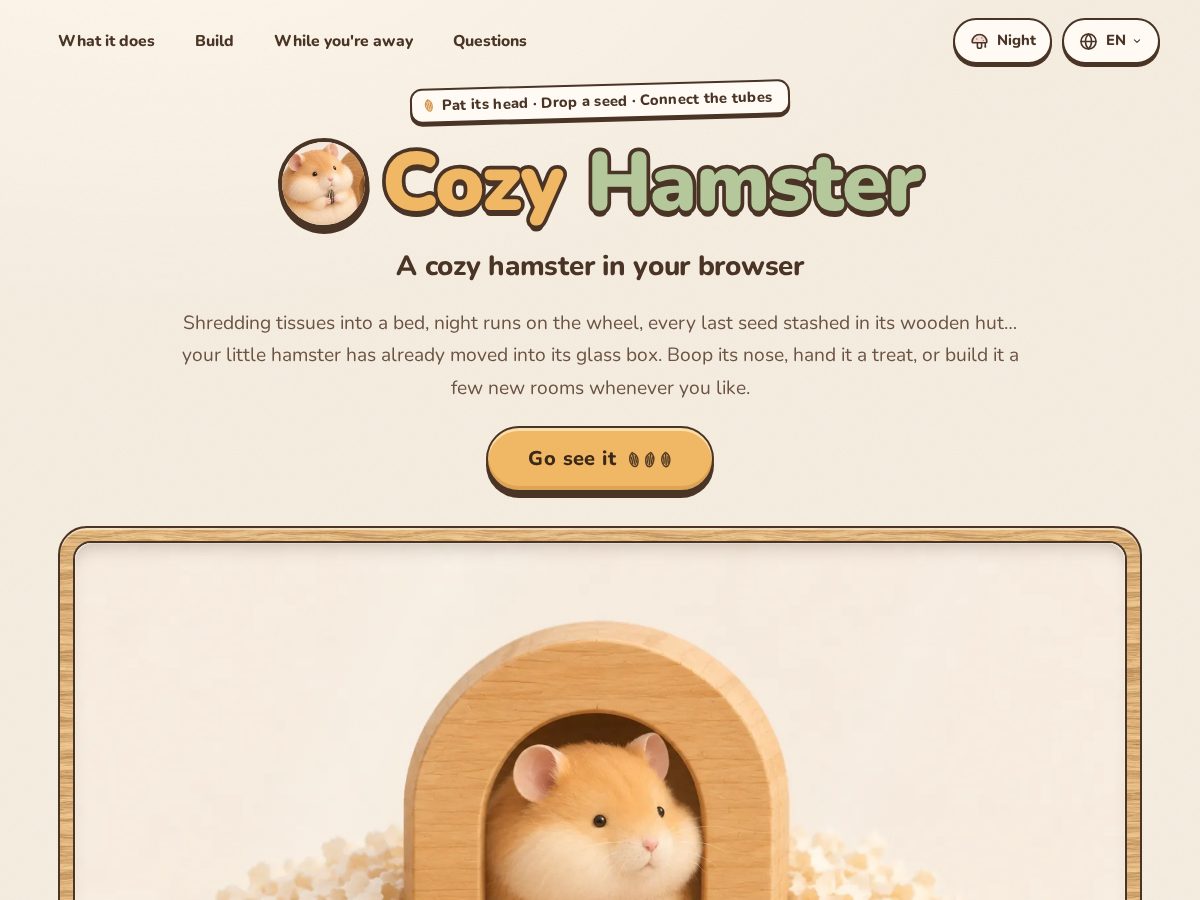 Landing-page snapshot of cozyhamster.com
